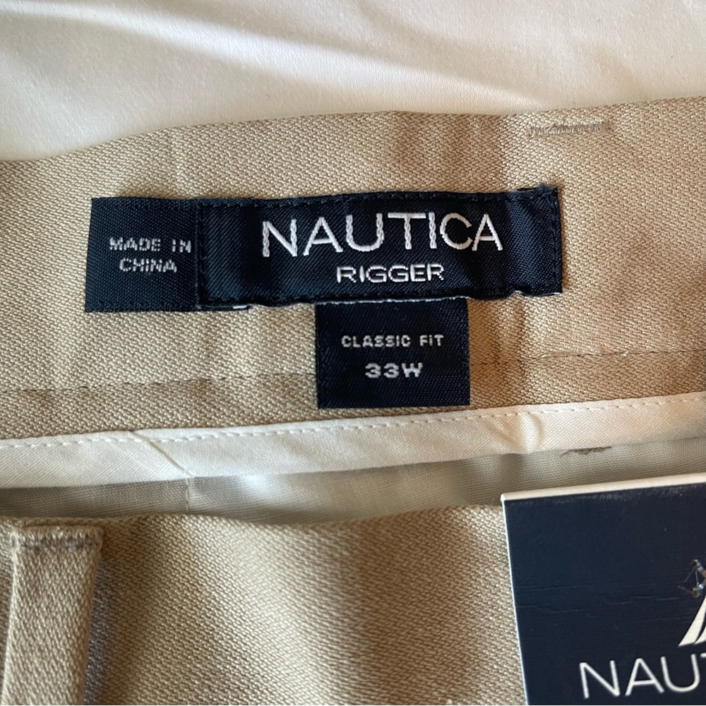 NWT Nautica Mens Tan Silk Linen Blend Shorts Size 33 (waist measures 16" across) - Picture 5 of 8